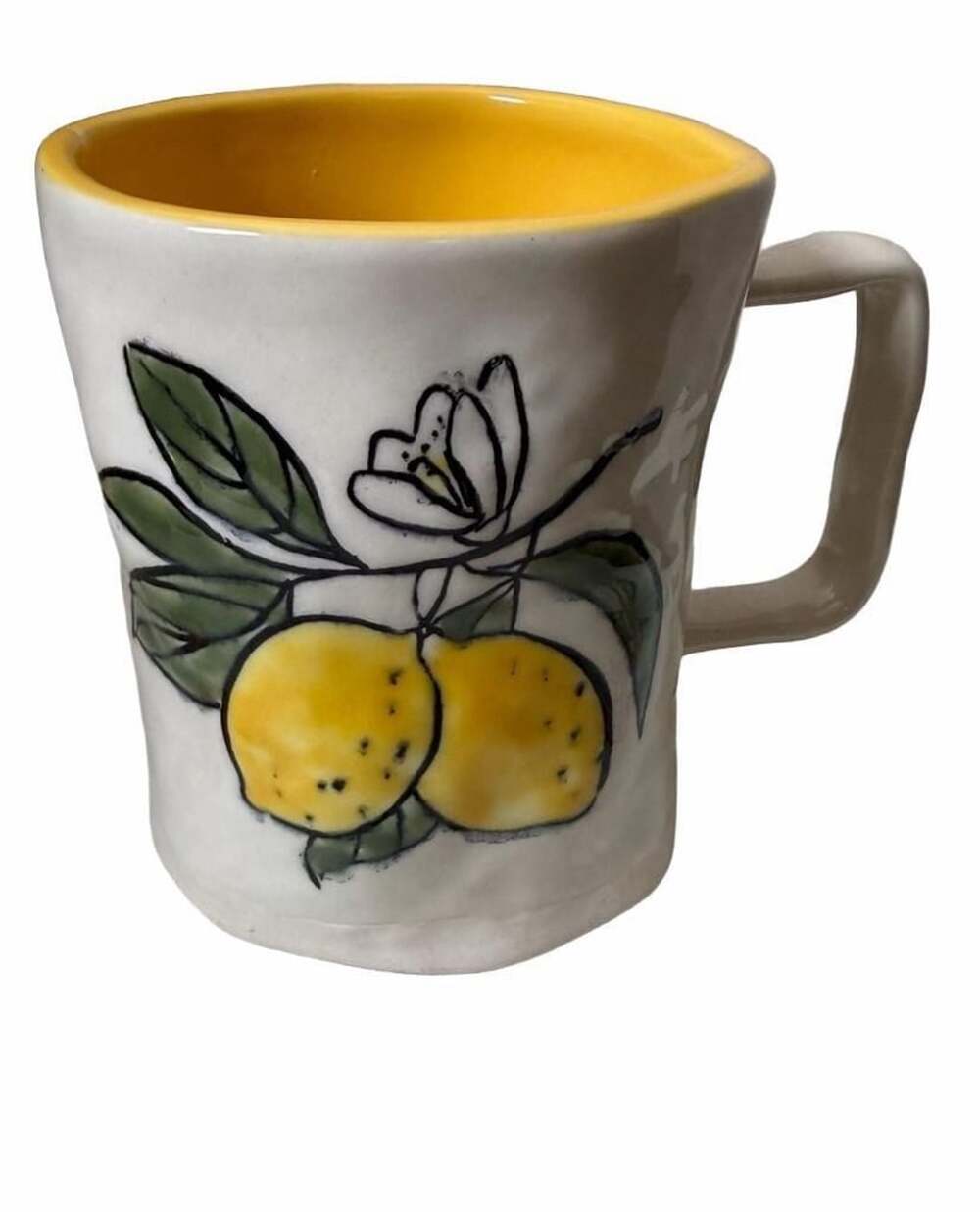Fiddle + Fern Lemon Ceramic Coffee Mug Yellow Interior